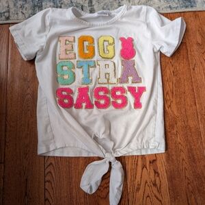 Sparkle In Pink "Eggstra Sassy" Chenille Patch Tie Front T-shirt Size 3XL (8-9)